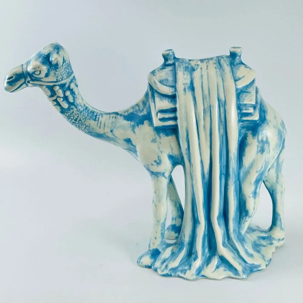 Holland Vintage Ceramic Nativity Camel Figurine 9 Inch Blue White Creche 1970s